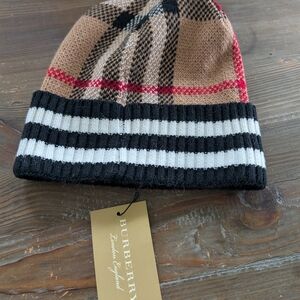 Burberry Plaid Beanie - Brown, Red, Black, White